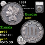 Proof 1881 Three Cent Copper Nickel 3cn Graded pr65+ By SEGS