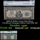 1899 $5 Dollar Large Size Silver Certificate Oncpapa Indian Chief FR# 281 Graded vg10 By CGA