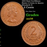 1955 East Caribbean States 2 Cents 2c Queen Elizabeth II Grades Choice AU/BU Slider