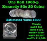 Full roll 1965-p Silver Clad Kennedy 50c, 20 Coins total Kennedy Half Dollar 50c