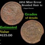 1852 Braided Hair Large Cent Mint Error 1c Grades xf details