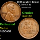 1928-p Lincoln Cent Mint Error 1c Grades Choice Unc BN