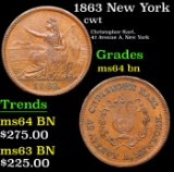 1863 New York Civil War Token 1c Grades Choice Unc BN