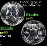 Proof 1956 Type 2 Franklin Half Dollar 50c Grades GEM Proof