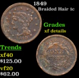 1849 Braided Hair Large Cent 1c Grades xf details