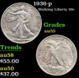 1936-p Walking Liberty Half Dollar 50c Grades Choice AU