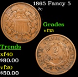 1865 Fancy 5 Two Cent Piece 2c Grades vf++