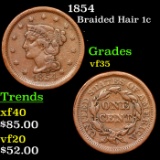 1854 Braided Hair Large Cent 1c Grades vf++