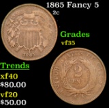 1865 Fancy 5 Two Cent Piece 2c Grades vf++