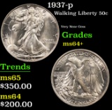 1937-p Walking Liberty Half Dollar 50c Grades Choice+ Unc