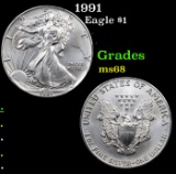 1991 Silver Eagle Dollar $1 Grades GEM+++ Unc