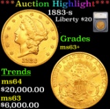 ***Auction Highlight*** 1883-s Gold Liberty Double Eagle $20 Graded ms63+ By SEGS (fc)