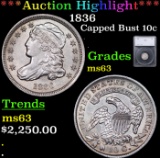 ***Auction Highlight*** 1836 Capped Bust Dime 10c Graded ms63 By SEGS