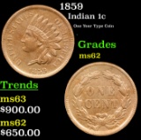 1859 Indian Cent 1c Grades Select Unc