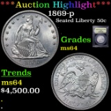 ***Auction Highlight*** 1869-p Seated Half Dollar 50c Graded ms64 By USCG.