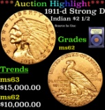 ***Auction Highlight*** 1911-d Strong D Gold Indian Quarter Eagle $2 1/2 Graded Select Unc By USCG (