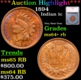 ***Auction Highlight*** 1894 Indian Cent 1c Graded ms64+ rb By SEGS