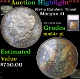 ***Auction Highlight*** 1887-p Rainbow Toned Morgan Dollar $1 Graded ms64+ pl By SEGS (fc)