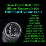 Full Roll of Silver Proof 1959 Roosevelt 10c, 50 Coins total.