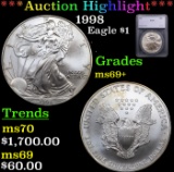 ***Auction Highlight*** 1998 Silver Eagle Dollar $1 Graded ms69+ By SEGS (fc)