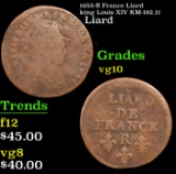 1655-R France Liard king Louis XIV KM-192.11 Grades vg+