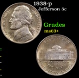 1938-p Jefferson Nickel 5c Grades Select+ Unc