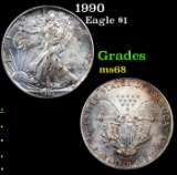 1990 Silver Eagle Dollar $1 Grades GEM+++ Unc