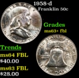 1958-d Franklin Half Dollar 50c Grades Select Unc+ FBL