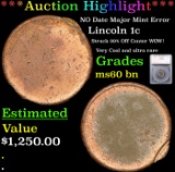 ***Auction Highlight*** NO Date Lincoln Cent Major Mint Error 1c Graded ms60 bn By SEGS