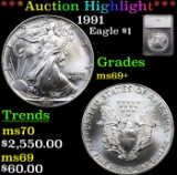 ***Auction Highlight*** 1991 Silver Eagle Dollar $1 Graded ms69+ By SEGS (fc)