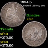 1854-p Seated Half Dollar 50c Grades xf