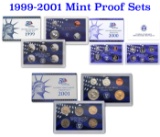 Group of 3, 1999-2001 Mint Proof Set In Original Case, 29 coins