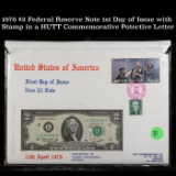 1976 $2 Federal Reserve Note 1st Day of Issue with Stamp in a HUTT Commemorative Potective Letter