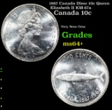 1967 Canada Dime 10c Queen Elizabeth II KM-67a Grades Choice+ Unc
