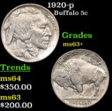 1920-p Buffalo Nickel 5c Grades Select+ Unc
