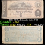 1864 $5 Confederate Note, T-69 Grades vf, very fine