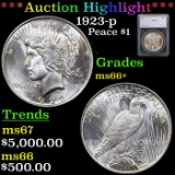 ***Auction Highlight*** 1923-p Peace Dollar $1 Graded ms66+ By SEGS (fc)