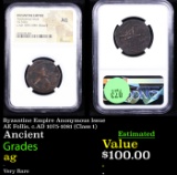 NGC Byzantine Empire Anonymous Issue AE Follis, c.AD 1075-1081 (Class 1) Graded ag By NGC