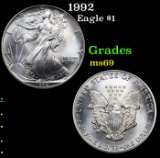 1992 Silver Eagle Dollar $1 Grades ms69