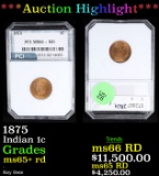 ***Auction Highlight*** 1875 Indian Cent 1c Graded ms65+ By PCI (fc)
