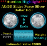 ***Auction Highlight*** AU/BU Slider Bank Of America Peace $1 Roll 1922 & P Ends Virtually UNC (fc)