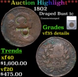 ***Auction Highlight*** 1802 Draped Bust Large Cent 1c Graded vf35 details By SEGS (fc)