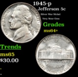 1945-p Jefferson Nickel 5c Grades Choice+ Unc