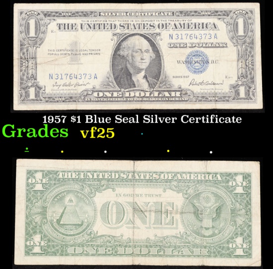 1957 $1 Blue Seal Silver Certificate Grades vf+