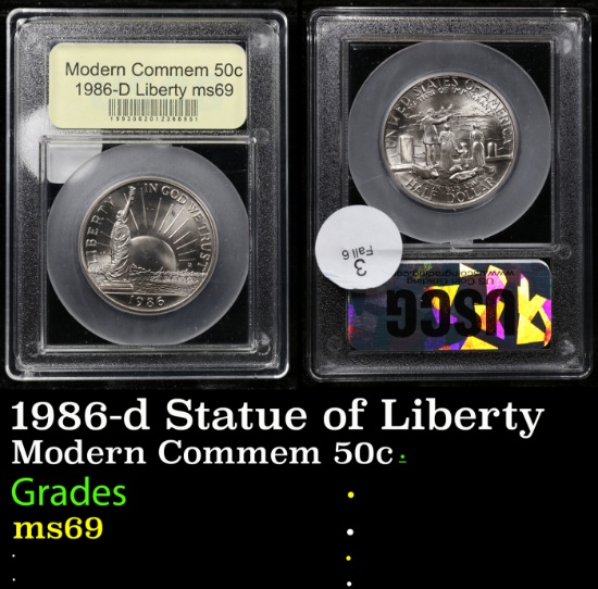 1986-d Statue of Liberty Modern Commem Half Dollar 50c Graded ms69 By USCG