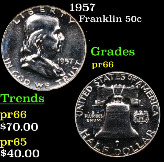 Proof 1957 Franklin Half Dollar 50c Grades GEM+ Proof