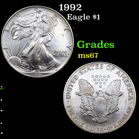 1992 Silver Eagle Dollar $1 Grades GEM++ Unc