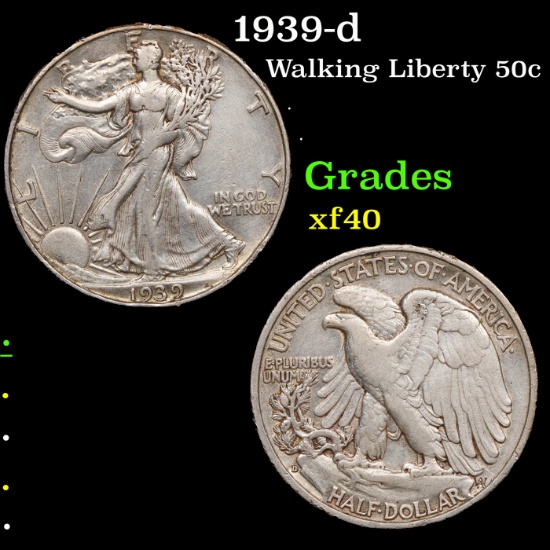 1939-d Walking Liberty Half Dollar 50c Grades xf
