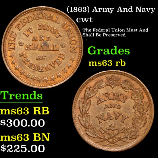(1863) Army And Navy Civil War Token 1c Grades Select Unc RB