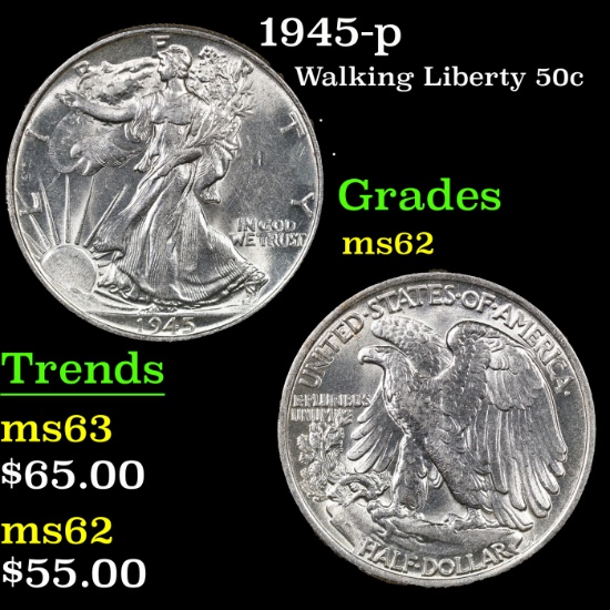 1945-p Walking Liberty Half Dollar 50c Grades Select Unc